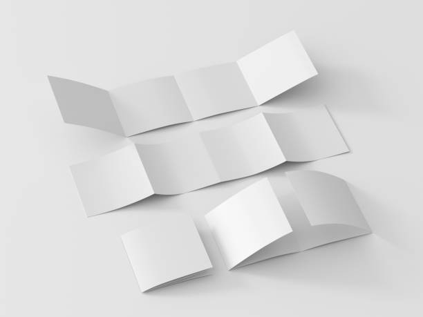 istock Square  double gate fold brochure. Four panels, eight pages blank leaflet. Mock up on white background for presentation design. Folded, semi-folded, front and back side. 1329076963