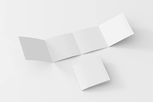 istock Square  double gate fold brochure. Four panels, eight pages blank leaflet. Mock up on white background for presentation design. Side view. 1329077069