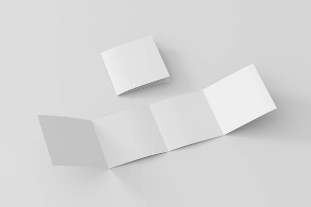 istock Square  double gate fold brochure. Four panels, eight pages blank leaflet. Mock up on white background for presentation design. Folded and front side. 1329077076
