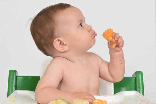 istock baby sitting and playing in a frame with food 1329086886