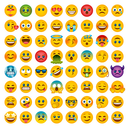 A set of cute emoticon or 'emoji' icons. File is built in CMYK for optimal printing and minimal simple gradients used (linear and radial).