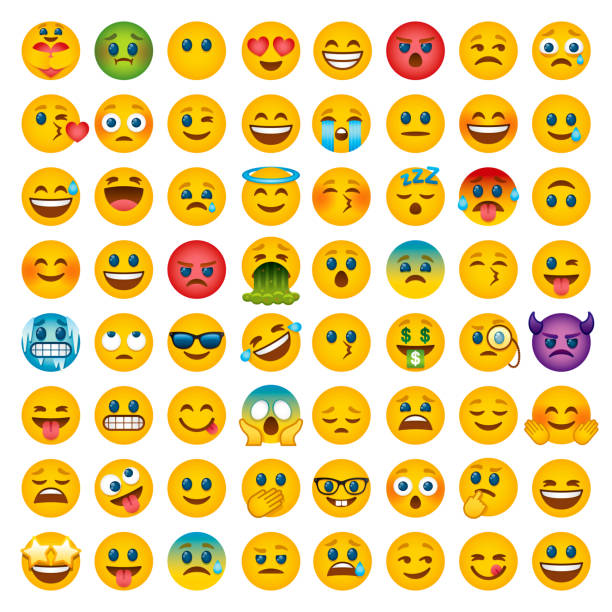 Emoticon Icon Set A set of cute emoticon or 'emoji' icons. File is built in CMYK for optimal printing and minimal simple gradients used (linear and radial). anthropomorphic smiley face stock illustrations