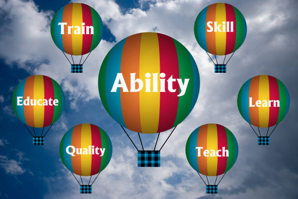 istock Hot air balloons with ABILITY concept. Abstract background, Thinking and Creativity. 3d illustration 1329089442