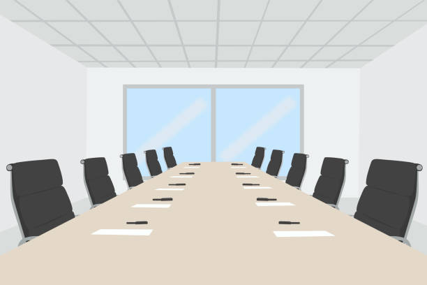 Empty Meeting Room With Conference Table And Office Chairs Empty Meeting Room With Conference Table And Office Chairs conference table stock illustrations