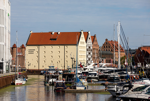 Gdansk, Poland - Sept 6, 2020: The National Maritime Museum and the marina in Gdask. Poland