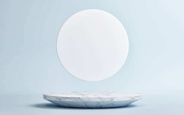 istock Mockup podium, geometrical abstract composition for product presentation, blue background. 1329092841