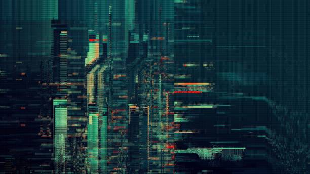 istock Green Red HUD Cyber Glitch Banner Background with Crypto Currency and NFT Encoding Concept 1329092924