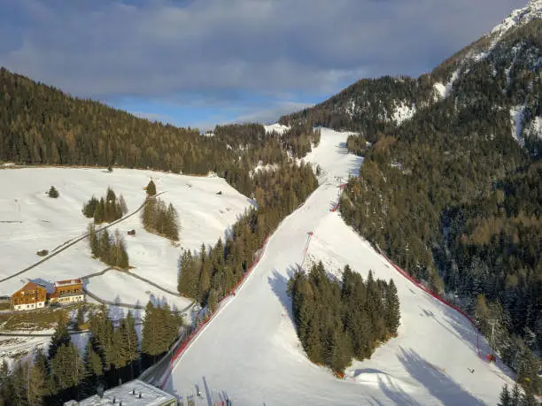 Aerials view of Plan de Corones ski center