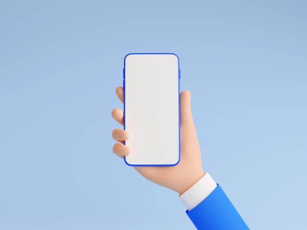 istock Mobile phone mockup in human hand 3d render illustration. 1329094393