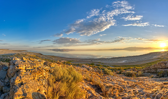 Sunrise of Salt Lake in the beautiful Antelope Island State Park near Salt Lake City, Utah USA.