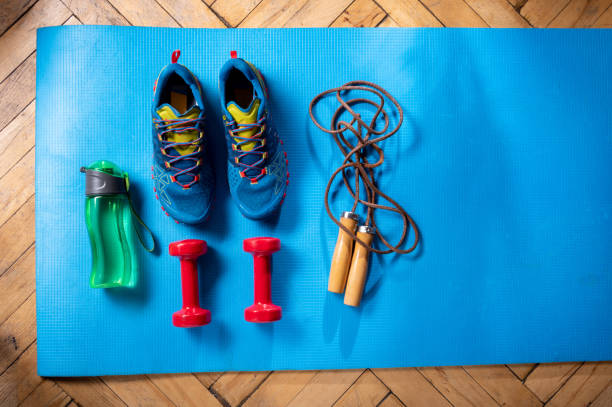 istock Cardio set. Cardio as a lifestyle. Items for cardio training. Top view. 1329103623