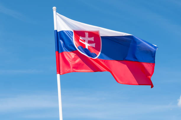 istock Slovak flag waving in wind and sunlight 1329112144