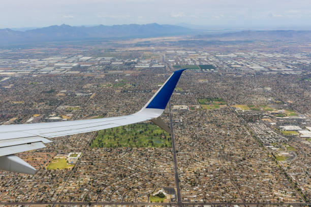 istock Flight on an airplane over downtown Phoenix Arizona 1329118722