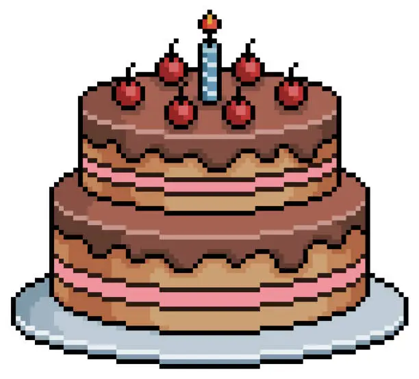 Vector illustration of Pixel art birthday cake