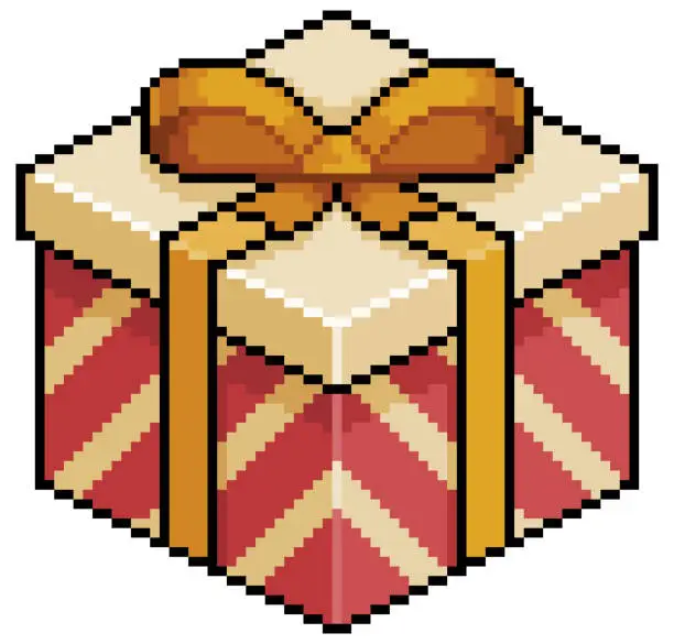 Vector illustration of Pixel art Christmas or birthday gift