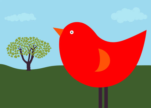Red Bird with Bodhi Tree in Background vector art illustration