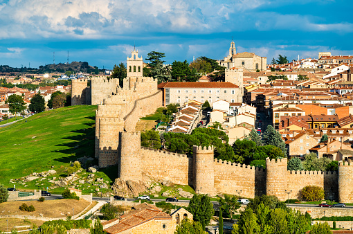 Aerial view of Avila with its medieval walls. UNESCO world heritage in Spain