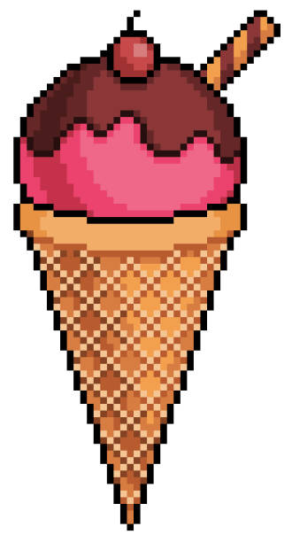 illustrazioni stock, clip art, cartoni animati e icone di tendenza di pixel art gelato - vector frozen pixelated multi colored