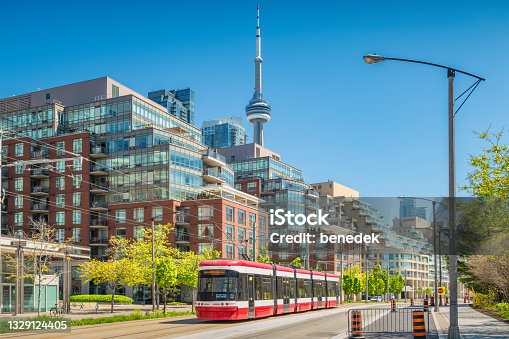 istock Downtown Toronto Canada New Streetcar 1329124405