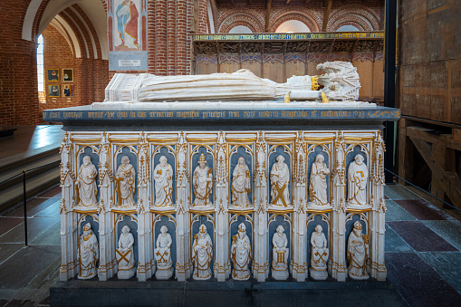 Roskilde, Denmark - Jun 25, 2019: Queen Margaret I of Denmark Tomb in Roskilde Cathedral - Roskilde, Denmark