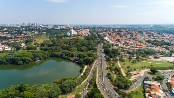 Taquaral lagoon in Campinas, view from above, Portugal park, Sao Paulo, Brazil Taquaral lagoon in Campinas, view from above, Portugal park, Sao Paulo, Brazil. campinas photos stock pictures, royalty-free photos & images