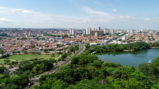 Laguna tacuaral en Campinas, vista desde arriba, parque Portugal, Sao Paulo, Brasil photo