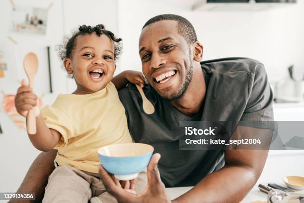 Dad And Toddler Singing Together Stock Photo - Download Image Now - African-American Ethnicity, Baby - Human Age, Black People