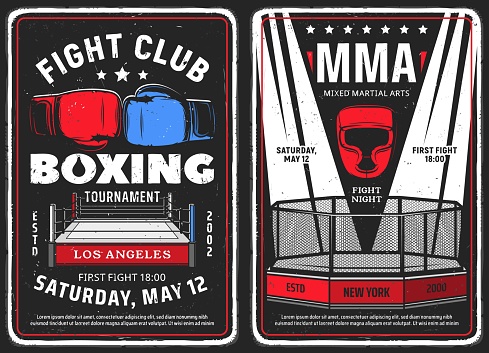 Fighting club, boxing tournament retro posters