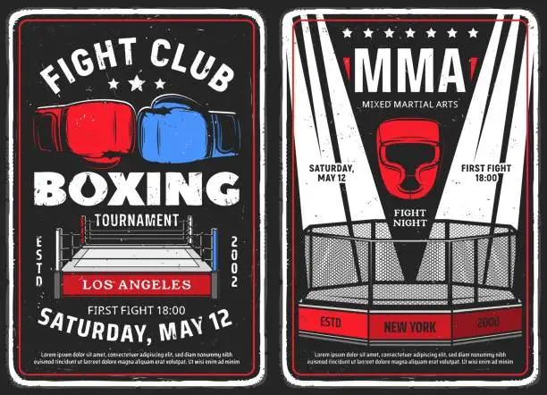 Vector illustration of Fighting club, boxing tournament retro posters