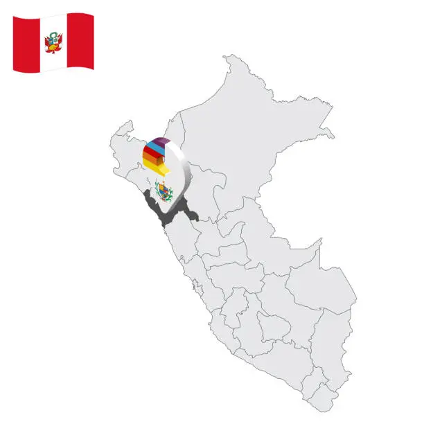 Vector illustration of Location of  La Libertad on map Peru. 3d location sign similar to the flag of Liberty. Quality map  with  provinces Republic of Peru for your design. EPS10
