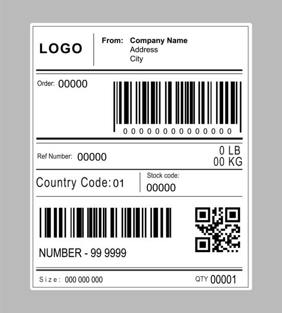 illustrazioni stock, clip art, cartoni animati e icone di tendenza di vettore modello di codice a barre etichetta di spedizione - freight shipping