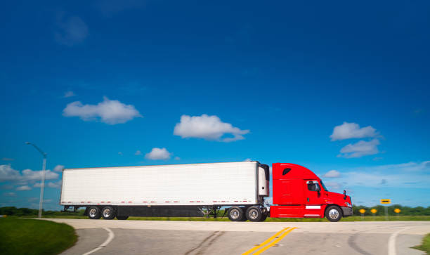 istock Red Semi Truck in Miami Florida 1329153740