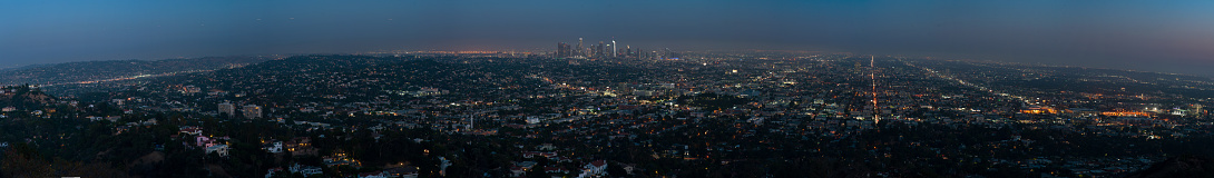 This is a digitally stitched photograph from Runyan Canyon overlook in Los Angeles