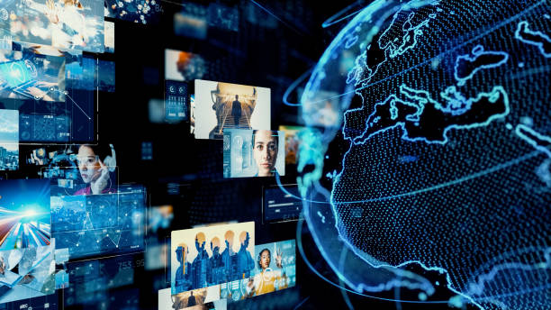 istock Digital contents concept. Social networking service. Streaming video. Global communication network. 1329156074