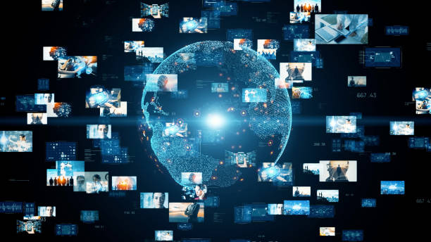 istock Digital contents concept. Social networking service. Streaming video. communication network. Digital transformation. 1329156094