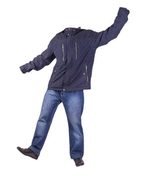 istock dark blue jeans, black leather shoes, jacket isolated on white background. 1329156932