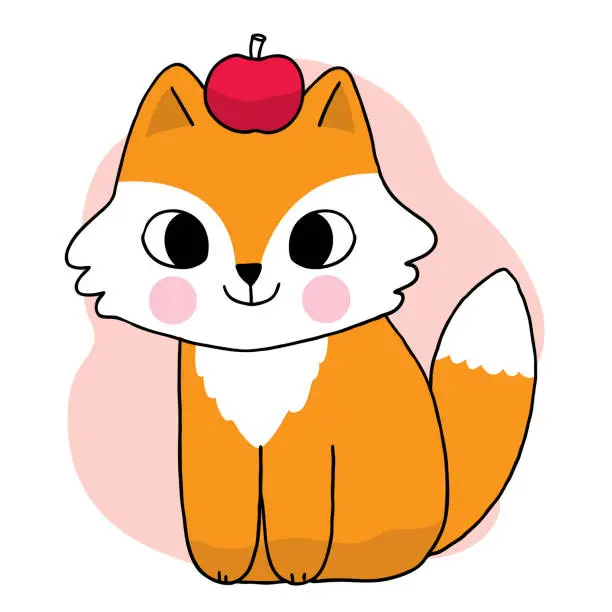Vector illustration of Cartoon cute mand draw fox and applr vector.