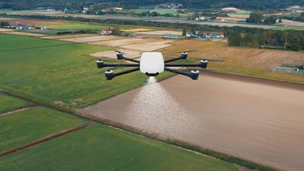 istock Drug spraying using a drone concept. Smart agriculture. 3D rendering. 1329166848