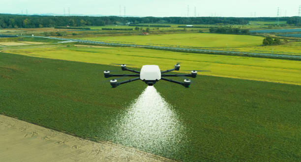 istock Drug spraying using a drone concept. Smart agriculture. 3D rendering. 1329166854
