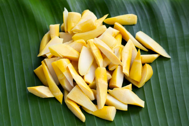 istock Preserved bamboo shoot on banana leaf 1329168110