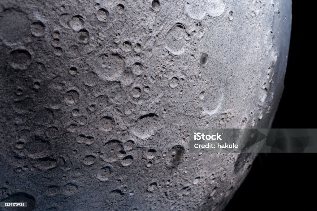 detail of moon model, close up Moon Surface Stock Photo