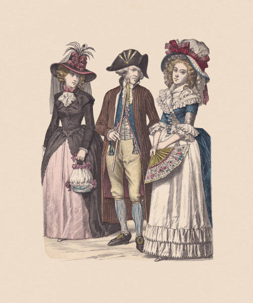 18th century, German costumes: Women and man (1788). Hand colored wood engraving from the pictures folder 