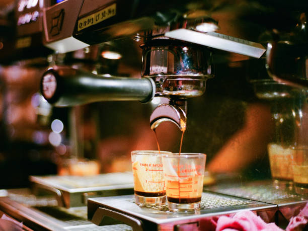 Brewing coffee with espresso machine With Film