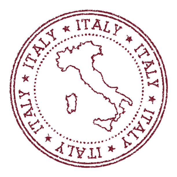 ilustraciones, imágenes clip art, dibujos animados e iconos de stock de italia sello de goma redondo con mapa del país. - italiano-idioma