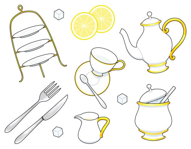 차 세트 - black tea dishware plate cup stock illustrations