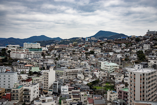 Urban agglomeration. Skyline of buildings in Nagasaki.