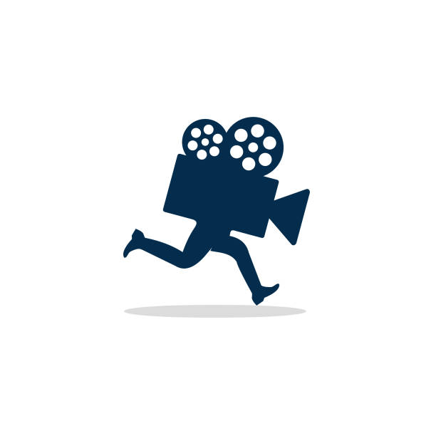 ilustraciones, imágenes clip art, dibujos animados e iconos de stock de movie running logo plantilla diseño vector, emblema, concepto de diseño, símbolo creativo, icono - film speed