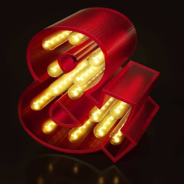 istock Ampersand symbol illuminated with light bulbs, retro glowing font. 3d render 1329175215