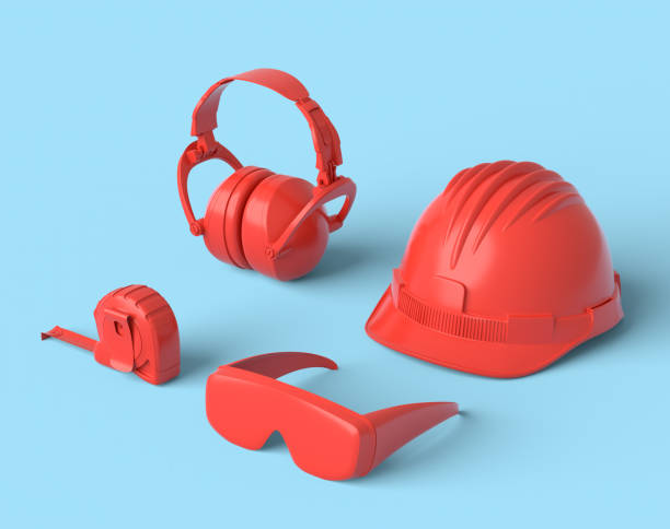 istock Isometric view of monochrome construction tools for repair on blue and red 1329177709