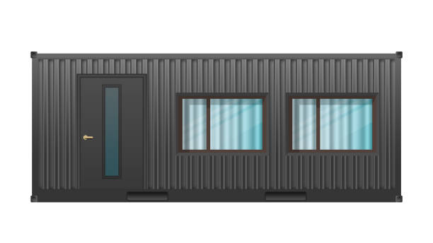 istock House of black cargo container. Large house out of container for ship isolated on a white background. Vector. 1329179049